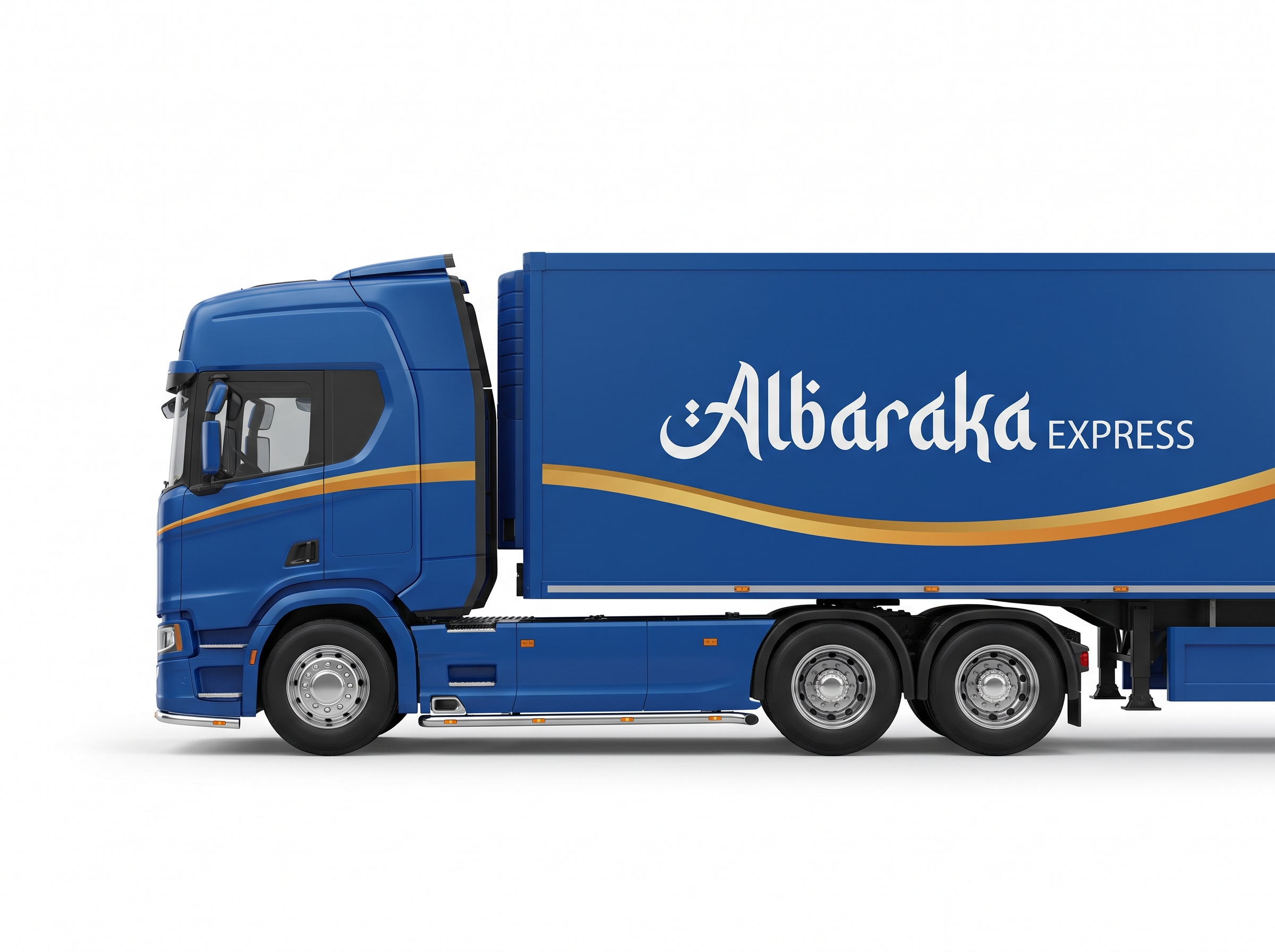 Red Albaraka Express trucks at the freight forwarding yard — modern vehicle fleet for national and international transport